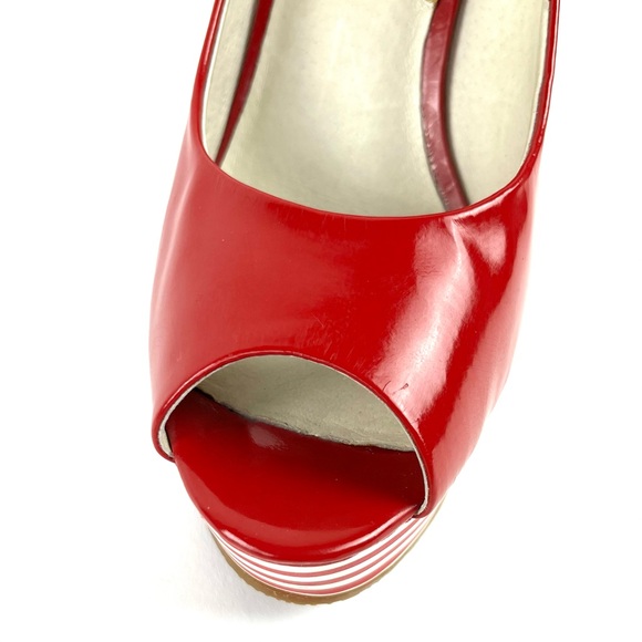 Michael Kors Adalia Red Patent Slim Striped Peep Toe Platform Wedges - Picture 8 of 10